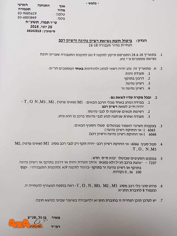 פורום: ביטול חובת נשיאת רישיון נהיגה ורישיון רכב